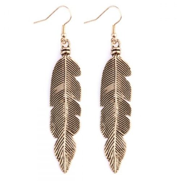Enclothe Jewelry - Gold Feather Etched Drop Earrings